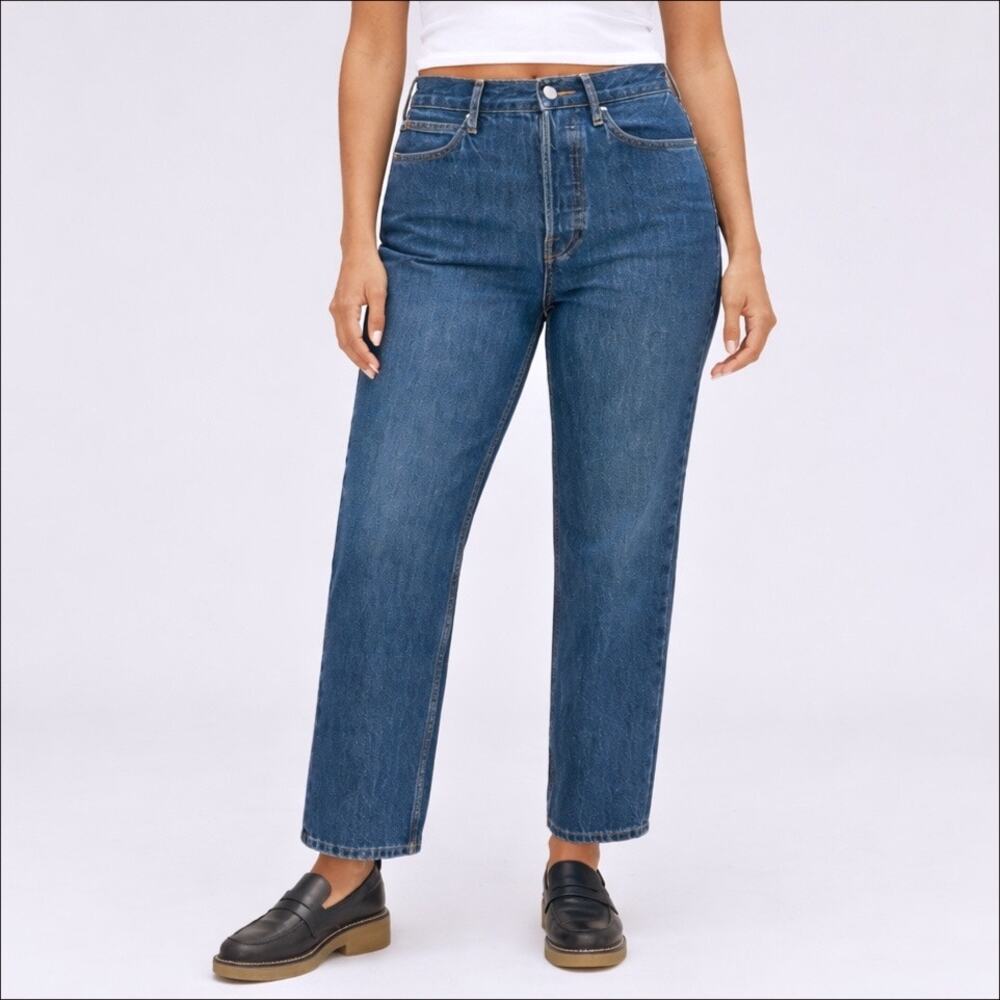 EVERLANE The Rigid Way-High Organic Cotton Button Fly Jeans Vtg Indigo Size 33
